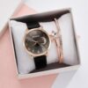 Moon Numbers Dial Bracelet Set  Leather Band Quartz Watch - Image 2