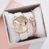 Moon Numbers Dial Bracelet Set  Leather Band Quartz Watch